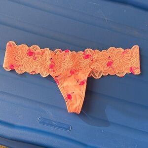 PINK Victoria's Secret Neon Orange Flamingo Lace Thong